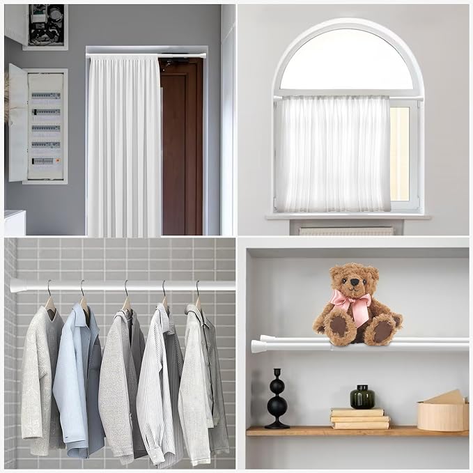AIZESI 2PCS Small Tension Curtain Rod 16-26 Inch Adjustable White Curtain Rods No Drilling 7/8" Diameter Short Spring Loaded Curtain Rods for Window, Kitchen, Closet, Cupboard, Bookshelf
