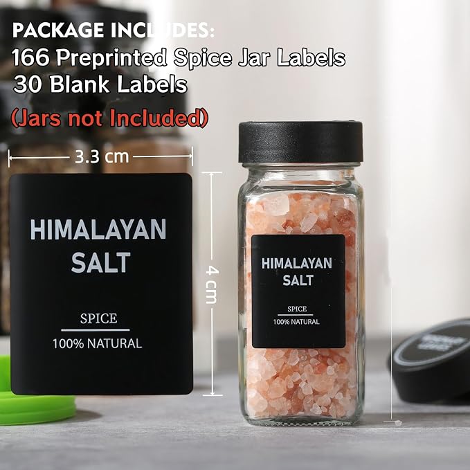 162 Spice Labels Stickers, Preprinted White Spice Jar Labels for Herbs Seasonings, Spice Rack Pantry Organization, Minimalist Black Text (Black 2)