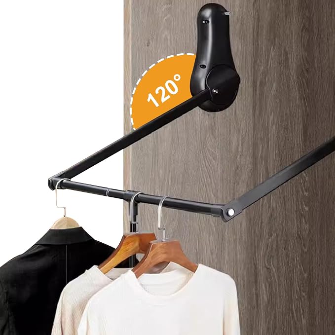 Pull Down Closet Rod for Hanging Clothes, Wardrobe Lift Rail Aluminum Alloy Organizer, Side Mounted Closet Rod for Kitchen Bedroom High Cabinets, 66 lbs Load Capacity (Black, 25.6"-33.4")