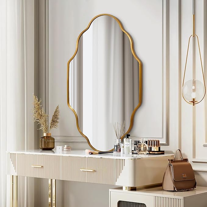 Dorlicecass Wall Mirror for Bathroom - Gold Mirror Wall Decor 26" x 46"Modern Mirror Wall Decor with Aluminum Alloy Frame for Bathroom, Bedroom, Living Room, Dining Room, Cloakroom, Entryway