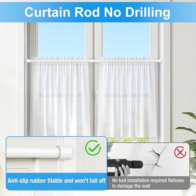 1 Pack Spring Loaded Tension Rod 27-38" Adjustable Curtain Rods No Drill Extendable Spring Rod Tension Curtain Rods For Window Kitchen Shelves Rv Refrigerator And Small Spaces,White