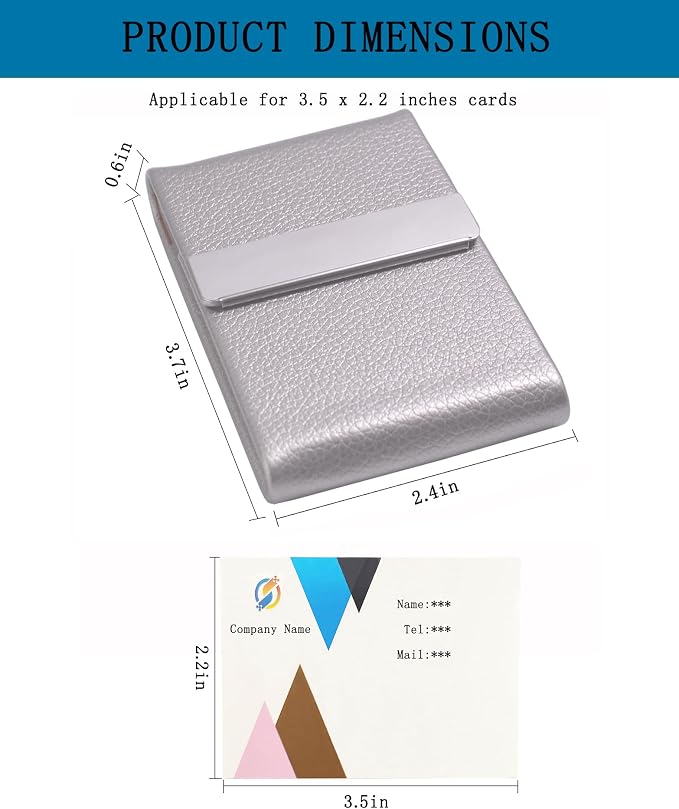 Business Card Holder with Ultra Slim Design,Business Card Case with Premium PU Leather, Suit Pocket Metal Card Holder for Women/Men,Professional Name Card Holder with Magnetic Shut (Silver)