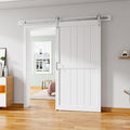 42''x96'' Sliding Barn Door with 7 Ft Brushed Nickel Hardware Kit | Pre-Drilled Holes Easy Assembly - Include Installation Manual, Water-Proof PVC Surface, H-Frame, White