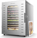 Commercial Large 12 Trays Food Dehydrator, Usable Area up to 22.67ft², 1200W Full Stainless Steel Dryer Machine, up to 190℉ Temperature, for Meat, Fruit, Veggies, Beef, Herbs, Pet Foods