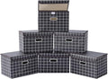 STOREONE Fabric Storage Cube Bins Foldable Organizer Container Collapsible Basket with Lids and Metal Handles, for Home, Bedroom, Closet 6 Pcs (Black grid)