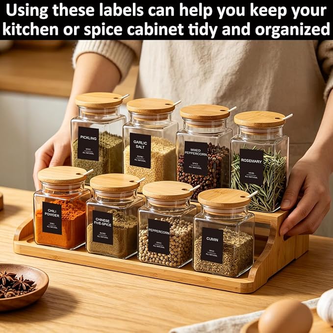 256 Spice Labels Minimalist Waterproof Spice Jar Stickers Removable Oil-Resistant Preprinted Spice with Blank Label for Kitchen Herb & Seasoning Labels Food Containers Organizers Storage Bins