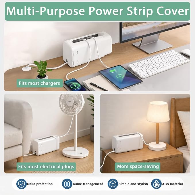 Babylush Baby Proof Power Strip Cover Box, 1 Pack | Adjustable Length,Baby Proof Cords,Baby Proof Surge Protector,Fits Most Power Strip,Lock System,Simple to Use,ABS