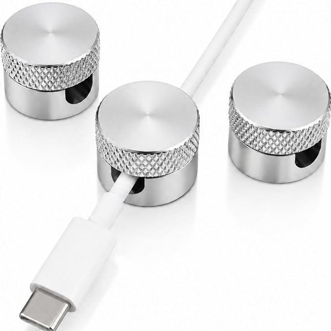 3PCS Premium Cord Holder for Nightstand, Computer Cord Organizer for Desk, Appliance Cord Organizers, Stick-On Cable Clip for Charger, Laptop, USB, Headphones, Wire Management Set, Silver