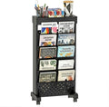 6-Tier Rolling Bookshelf Magazine Rack with Wheels Black | Mobile Bookcase, Book Storage File Folder Organizer Cart for Home Study Office Living Room Classroom