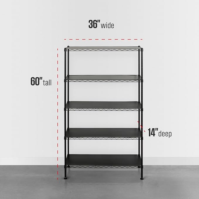 SafeRacks NSF 5-Tier Heavy Duty Steel Wire Shelves (36"x14"x60")