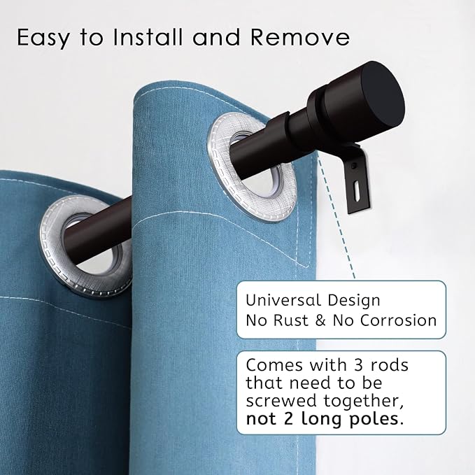 Byondeth Curtain Rods for Windows 16 to 48 or 60 Inches Max Adjustable Length 1 Inch Diameter Window Curtain Rod with Aluminium End Cap, Antique Bronze