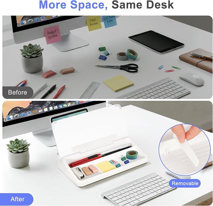 Small Desktop Glass Whiteboard with Storage, Desk Dry Erase White Board | Computer Keyboard Stand, Office Desk Organizers and Accessories with Drawer, To Do Memo Notepad, Home School Supplies