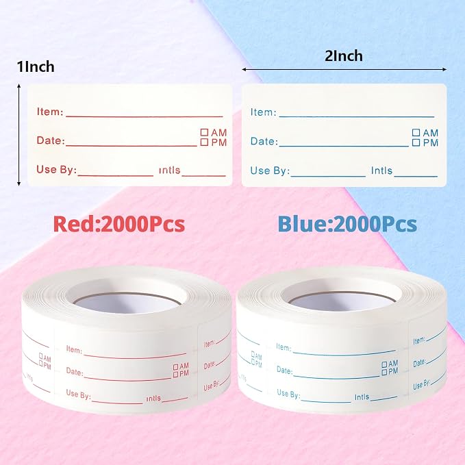 8 Rolls 4000 Pieces Removable Food Labels | 1 x 2 Inch Date Stickers for Freezer, Refrigerator Food Containers - Easy to Write
