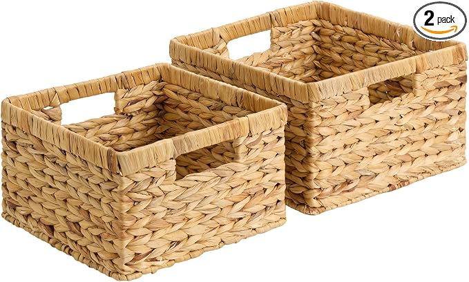 StorageWorks Wicker Storage Basket, Water Hyacinth Basket for Organizing, Decorative Water Hyacinth Storage Baskets, Set of 2, Large and Small