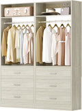 Besiost Closet System Set of 2, 4FT Closet Systems with 6 Wood Drawers, 48" Closet Organizer System with 2 Hanging Rods & 2 Shelves, Heavy Duty 48 Inch Walk-in Closet, White Oak (48"L x 15" W x 80" H)