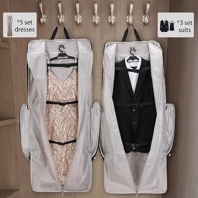 BESMART Garment Bags for Travel, 51" Large Suit Bag for Business Trips | Waterproof,Hangs 3 Suits,Foldable,Wrinkle Free Spacious Luggage Suit Cover,Adjustable Strap,Carry On Flight Approved,Black