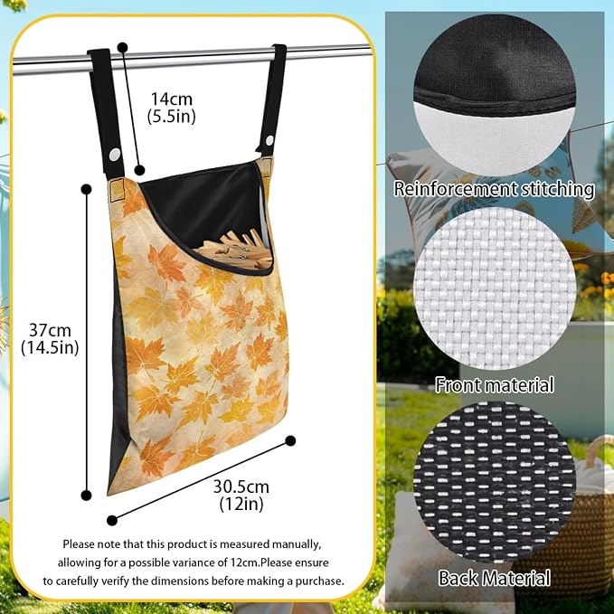 Yellow Maple Leaf Clothespin Storage Hanger Bags Hydrangea Laundry Clothespins Bag, Clothespin Bag with a Large Opening, Hanging Storage Organizer with Hanging Rope for Home Outdoor