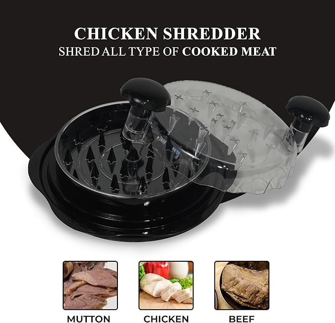 Large Chicken Shredder Tool Twist Equipped with Middle Tray, Including 1 x Anti-slip Silicone Mat, 1x Kitchen Tongs and 1x Cleaning Brush, Suitable for Pork Beef‬ Chicken‬ Breast (Black)