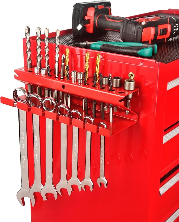 MUTUACTOR Magnetic Screwdriver Rack,1PCS Heavy Duty Magnetic Mount Red Screwdriver Organizer,Magnetic Tool Holder Durable Storage Holder for Multiple Screwdriver Plier Shear Tool Chest Cart Workbench