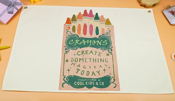 Classroom Wall Flag Decor-Teacher Gift-Inspirational Back to School Wall Banner Decor-Crayons Create Something-Hanging Rectangular Canvas Banner for Classroom Teacher Office Reading Corner