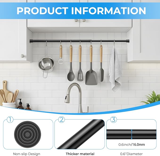 2 Pack Spring Loaded Tension Rod 27-38" Adjustable Curtain Rods No Drill Extendable Spring Rod Tension Curtain Rods For Window Kitchen Shelves Rv Refrigerator And Small Spaces,Black
