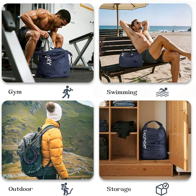 Travel Laundry Bag, Vacuum Compression Dirty Clothes Travel Bag, Waterproof Wet/Dry Space-Saving Laundry Storage Organizer, Smell Proof Storage Bag for Clothing, Swimming, Yoga, Gym, Camping