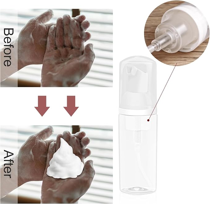 2oz Plastic Foam Pump Bottle, Empty Bottle Travel Foaming Dispenser for Hand Soap, Shampoo (8Pcs, 60ml)