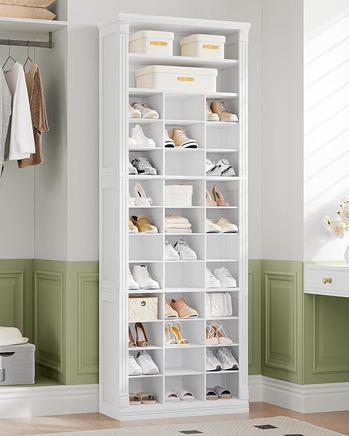 Hzuaneri 13 Tiers Shoe Storage Cabinet, Tall Shoe Cabinet with Cubby, Wooden Shoes Organizer for Closet, 39 Pairs, Shoes Cubby Organizer for Entryway, Hallway, Bedroom, White SR31003X