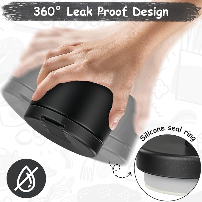 Pawtong 12oz Insulated Vacuum Food Jar with Buckle Lid Wide Mouth Soup Thermo for Hot Food Kids Leakproof Stainless Steel Lunch Container- Black- 1Pack