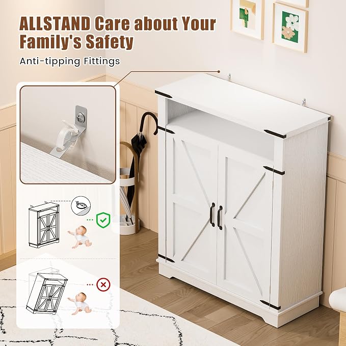 ALLSTAND 6-Tier Shoe Cabinet with Doors, Entryway Shoe Rack Shoe Storage Cabinet with Adjustable Shelves & Anti-tip Fitting, Farmhouse Shoe Cabinet Storage for Entryway, Living Room, Closet