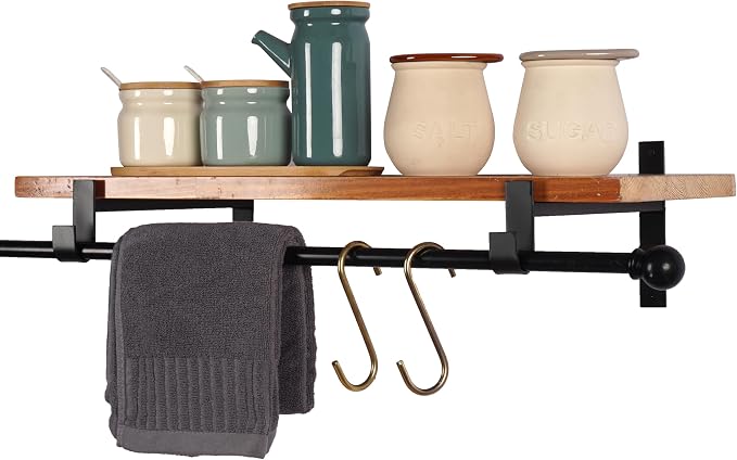 AddGrace Closet Rod Bracket Heavy Duty Shelf Brackets Black 13 Inch 2 Pack | Fit for Closet Wardrobe Laundry Room and Kitchen, with Hook, Store Above and Hang Below, Supports 66 lbs, Easy to Install