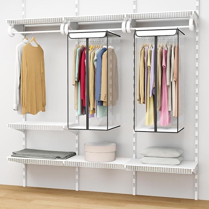 Univivi Clear Garment Bags for Hanging Clothes, 2 Pack Large Clothes Bags for Closet Storage, Premium Hanging Garment Storage Bag for Suits, Coats, Dresses, 40" (Clear)
