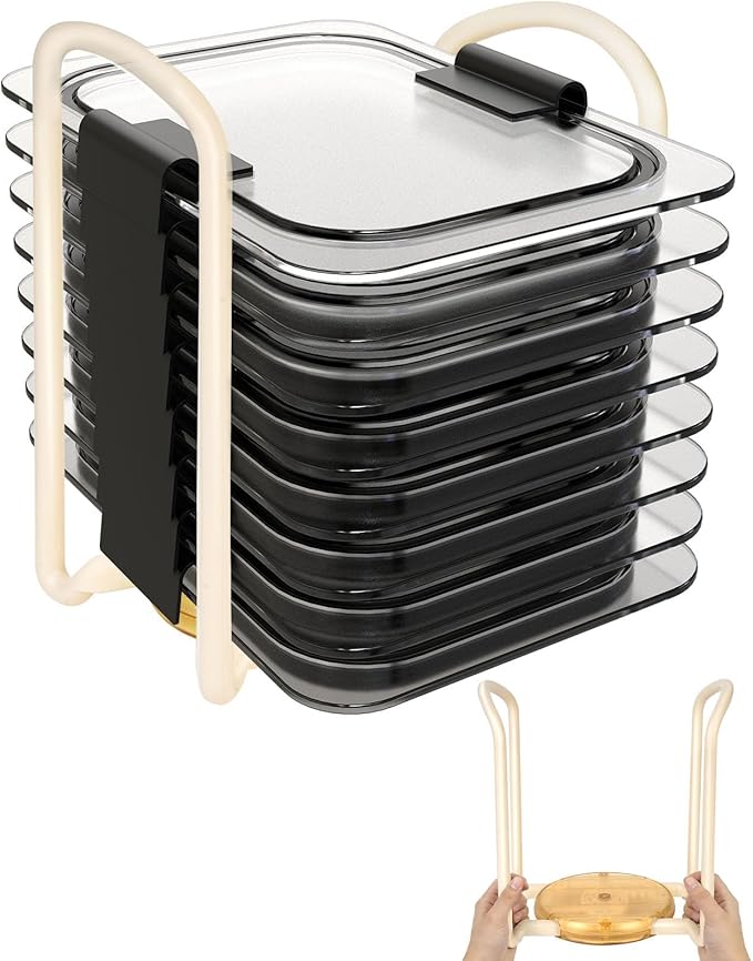 Adjustable Lids Organizer for Rubbermaid Brilliance Lids, Lid Organizers Inside Cabinet for Pyrex Snapware, Lids Holders Suitable for Storing Lids of Various Sizes White（5.51in-8.27in）
