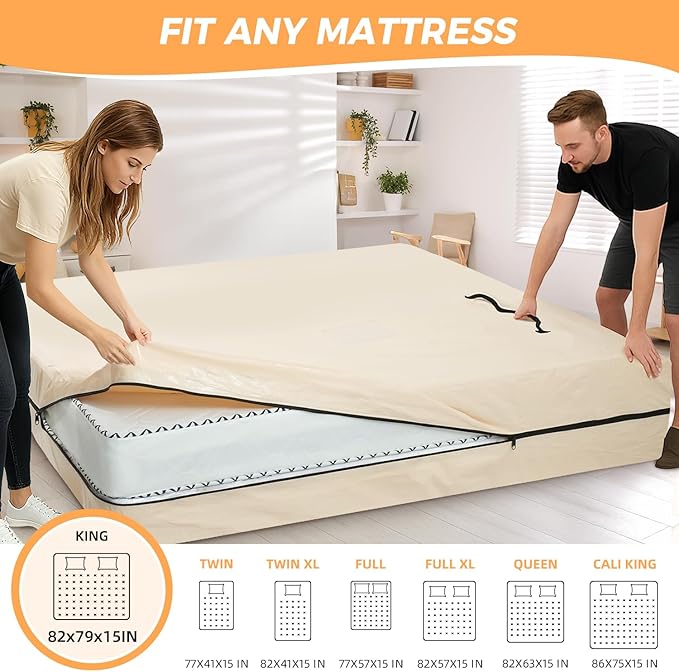 BAGAIL Mattress Bags for Moving, Mattress Covers with Heavy Duty Handles, Reusable Mattress Storage Bag for Moving Supplies(Beige, King)