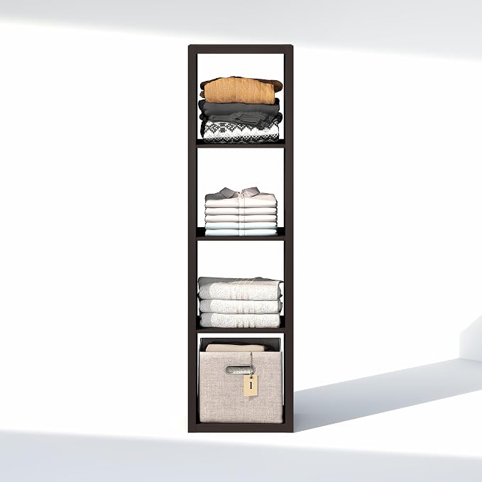 Furinno Cubic Extra Thick 4-Cube Closet Organizers and Storage, Dark Oak | 14.6 x 16 x 58 in, Vertical Open Shelf Closet Storage, Closet Organizer, for Wardrobe, Bedroom, Living Room