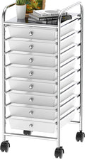Simple Houseware 8 Drawers Rolling Utility Cart Art Craft Storage, Chrome | 1-Column, 30.25" Height, Lockable Wheels, for School, Office, Art Craft, and Paper Storage