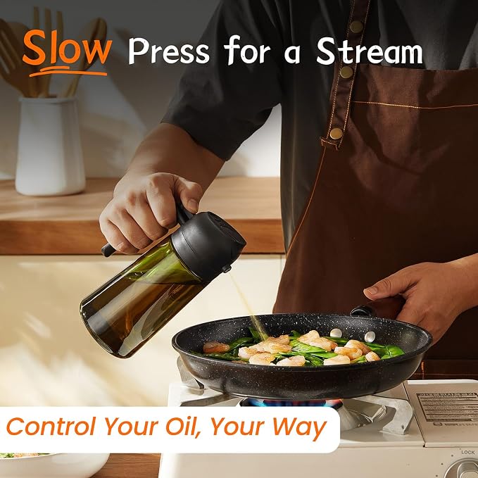 TrendPlain - Original 16oz/470ml Olive Oil Dispenser Bottle for Kitchen Gadgets and Air Fryer Accessories - Olive Oil Sprayer for Cooking w/Stickers - Black