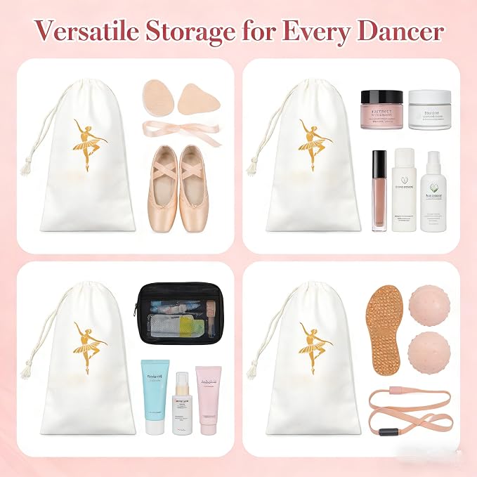 Pointe Shoe Bag Breathable Canvas Ballerina Dance Bag Soft Sole Drawstring Ballet Accessories (Canvas Drawstring, White)