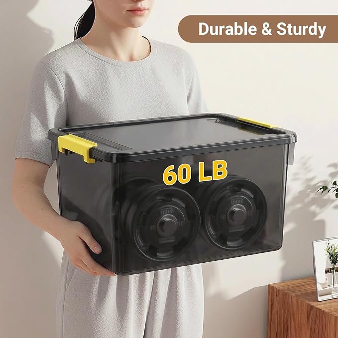 20Qt Stackable Storage Bin with Lid & Tray, Clear Plastic Latching Box Organizer with Divider Portable Container for Arts & Crafts, Home & Car Trunk Organization,Clear Grey,1Pack