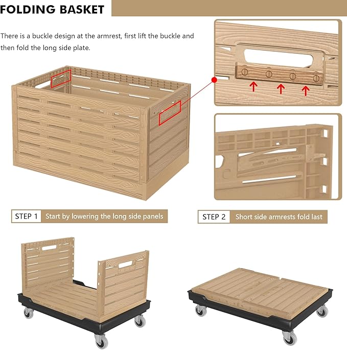 Moving Dolly with Collapsible Storage Bins, 25x18 Inches Furniture Movers Dollys, 330 Lbs Capacity Heavy Duty Platform Dolly 4 Wheels Rectangle Multifunctional Mover Carrier