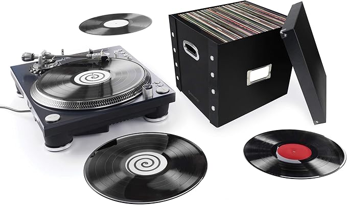 Snap-N-Store Vinyl Record Storage Box - 12" - 2 Pack - Crate Holds up to 75 Vinyl Albums - Black