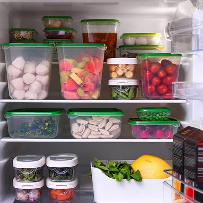 17 piece set of food grade storage and preservation box with transparent lid, kitchen refrigerator