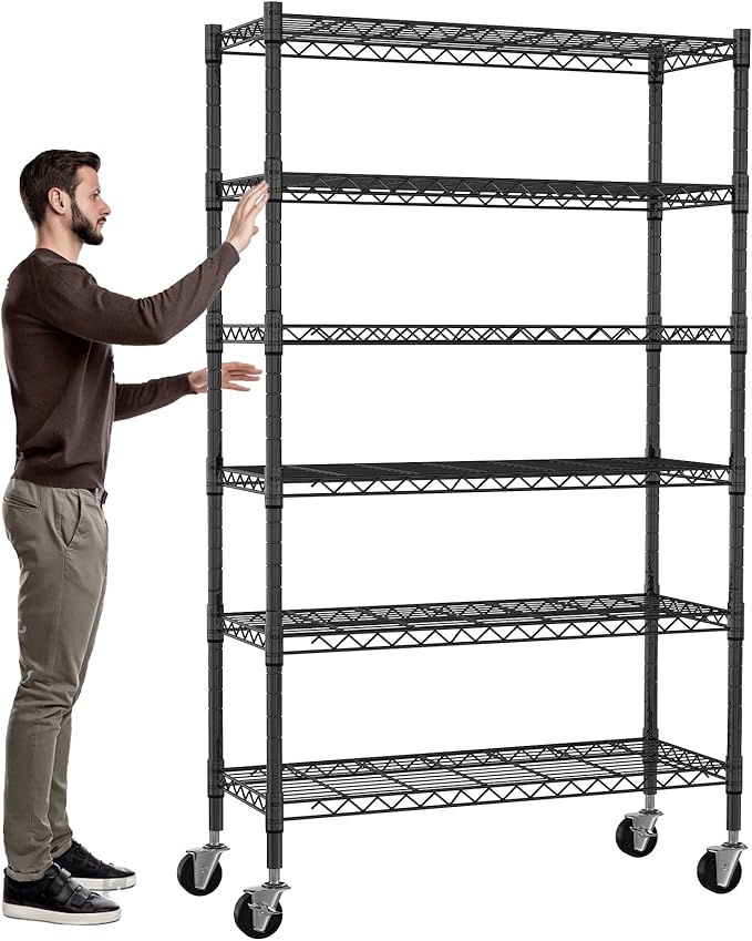 Meet perfect 6-Tier Storage Shelves NSF Certified Wire Shelving Unit on Wheels Heavy Duty Metal Shelves Adjustable Steel Shelving 2100Lbs Capacity for Closet Pantry Basement- (18"x45"x82", Black)