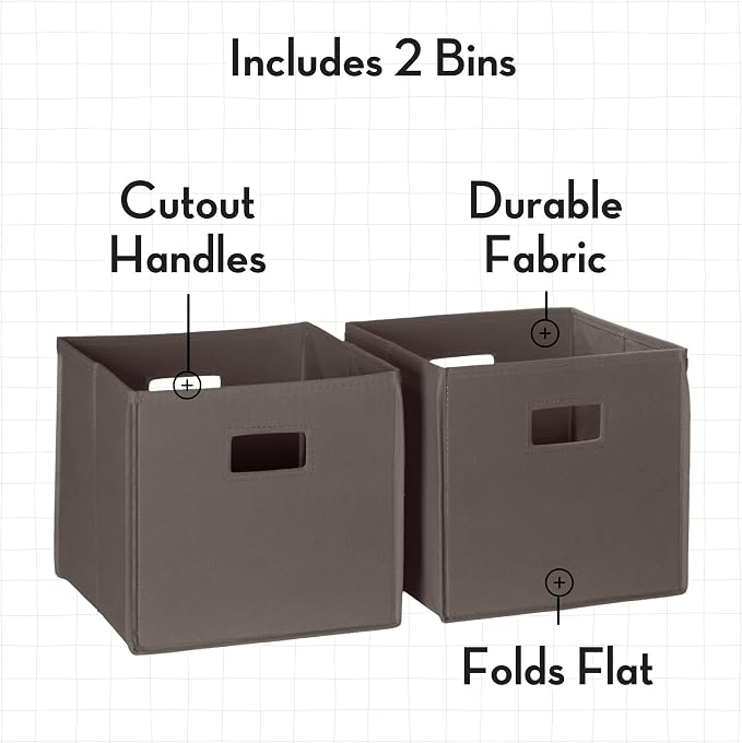 RiverRidge Folding Storage Bins - 2-pack of 10in Tall Brown Cubes | Fabric Bins, Set of 2 Storage Cubes, Cut-out Handles, Playroom Closet Organizer, Collapsible Cubby with Bottom Board Insert