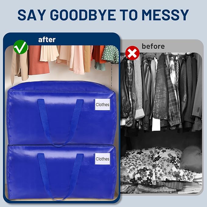 BlissTotes Moving Bags, Heavy Duty Moving Supplies & Storage Bags, Extra Large Packing Bags, Boxes with Tag Pockets, Collapsible Fold Flat Storage Totes, Alternative to Box and Bin, 76L, 2 Packs