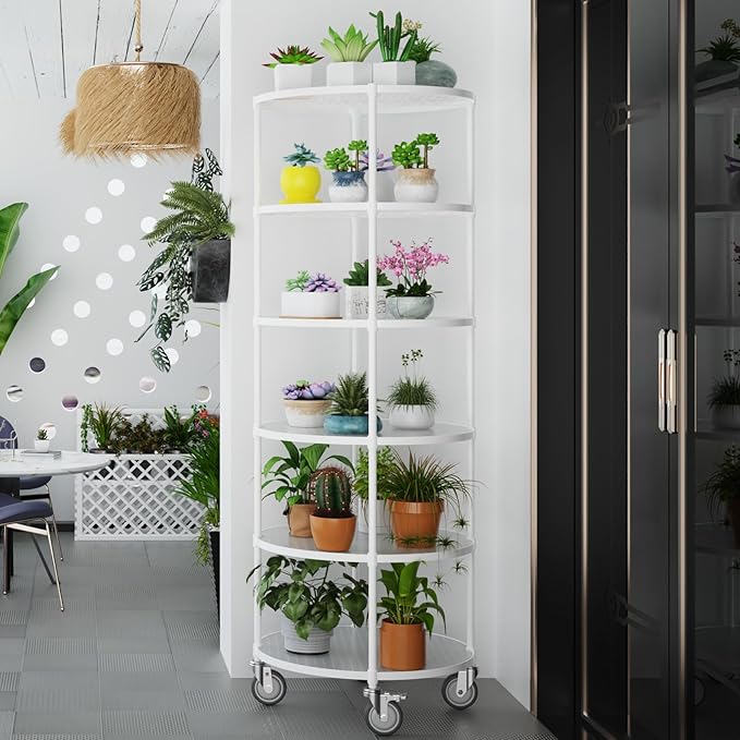6 Tier NSF Metal Shelf Round Corner Wire Shelving Unit, 2400lbs Capacity Heavy Duty Adjustable Storage Rack with Shelf Liners for Kitchen Garage Office Etc Room Corner, 85.5"H x 30"L x 30"D - White