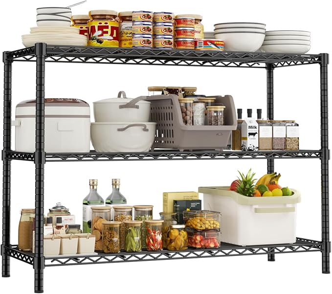 ROOMTEC 3-Tier Wire Shelving Unit,45" W*20" D*47" H,Max Load 1200 lbs | Small Garage Shelves,Adjustable Storage Rack, Metal Shelf for Kitchen, Pantry, Laundry Room, Basement