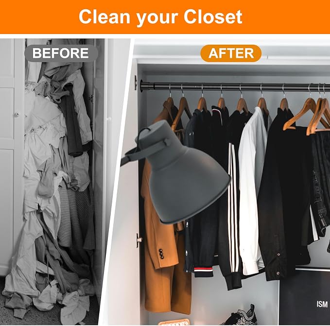 Closet Rod, 17-85 Inch Adjustable Closet Rod for Rugged Durability,1.3 Inch Diameter Heavy Duty Closet Rods for Hanging Clothes, Premium Metal Closet Poles for Wardrobes
