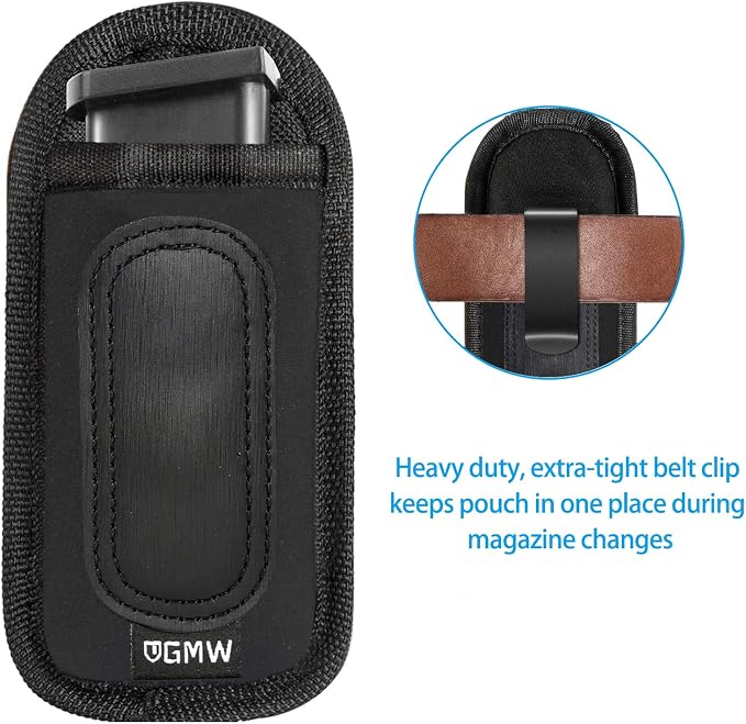 GMW Universal Magnetic IWB/OWB Magazine Holster [2-Pack] | Magazine Pouch for 9mm 1911 .380 .40 .45 Glock 17 19 43 M&P S&W | Pistol Mag Pouch for Single/Double Stack Handgun Magazines and Ammunition