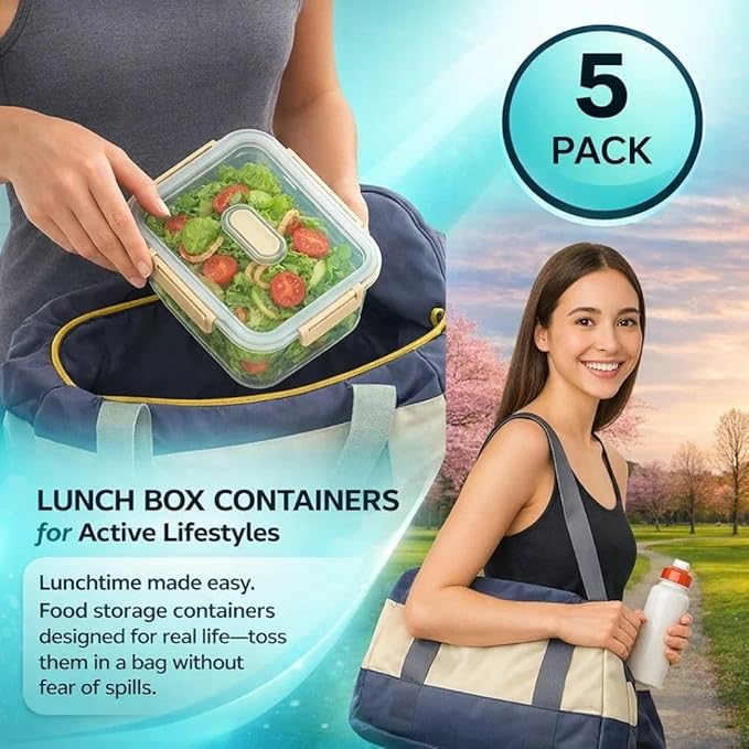 Fruit Containers for Fridge Keep Fresh, 5-Pack Food Storage Containers with Lids, Meal Prep Containers, Fridge Storage with Removable Colander, Microwave & Dishwasher Safe (Cream)